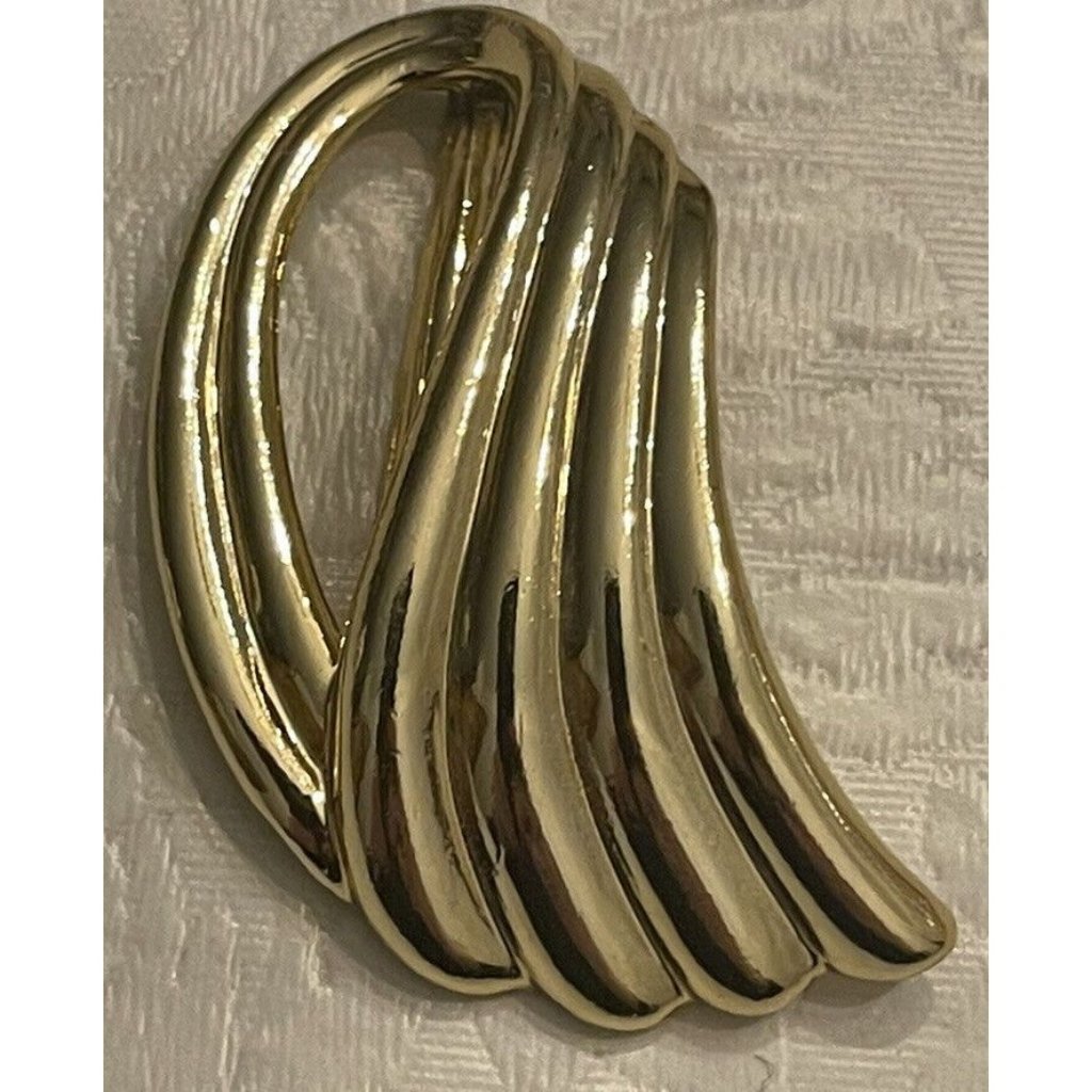 Piscitelli Scarf Clip Slide Gold Tone Ribbed Angel Wing Vintage 70's